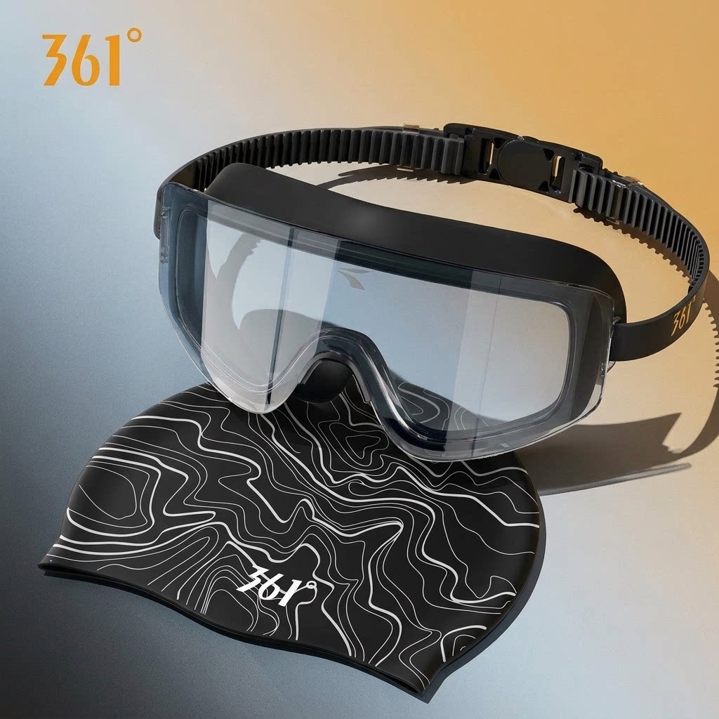 แว่นตาว่ายน้ำผู้ชาย กรอบใหญ่ ความละเอียดสูง กันน้ำและป้องกันหมอก