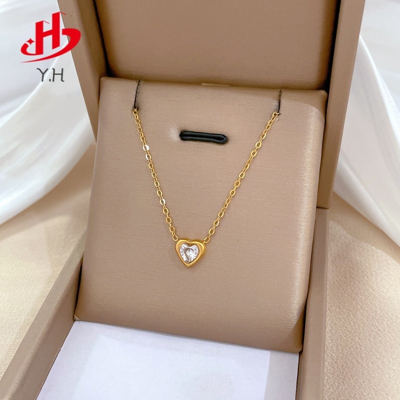 ⭐Y.H⭐ 316L รูปหัวใจ เพชร 18K สีทอง สร้อยคอสแตนเลส