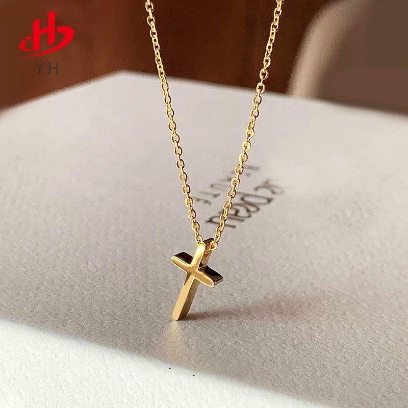 ⭐Y.H⭐ มินิ ไม้กางเขน สีทอง 18 K สร้อยคอสแตนเลส