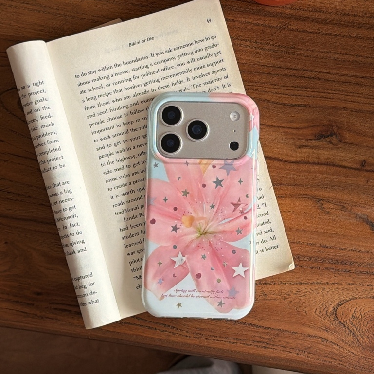 แฟชั่นเกาหลีเงาส่องแสงแวววาวดาวลิลลี่ดอกไม้เคสโทรศัพท์สําหรับ ไอโฟน 13, 14, 15, 16, 17 มือโปร สูงสุด อะคริลิครอบขอบป้องกันกันกระแทกปกหลัง