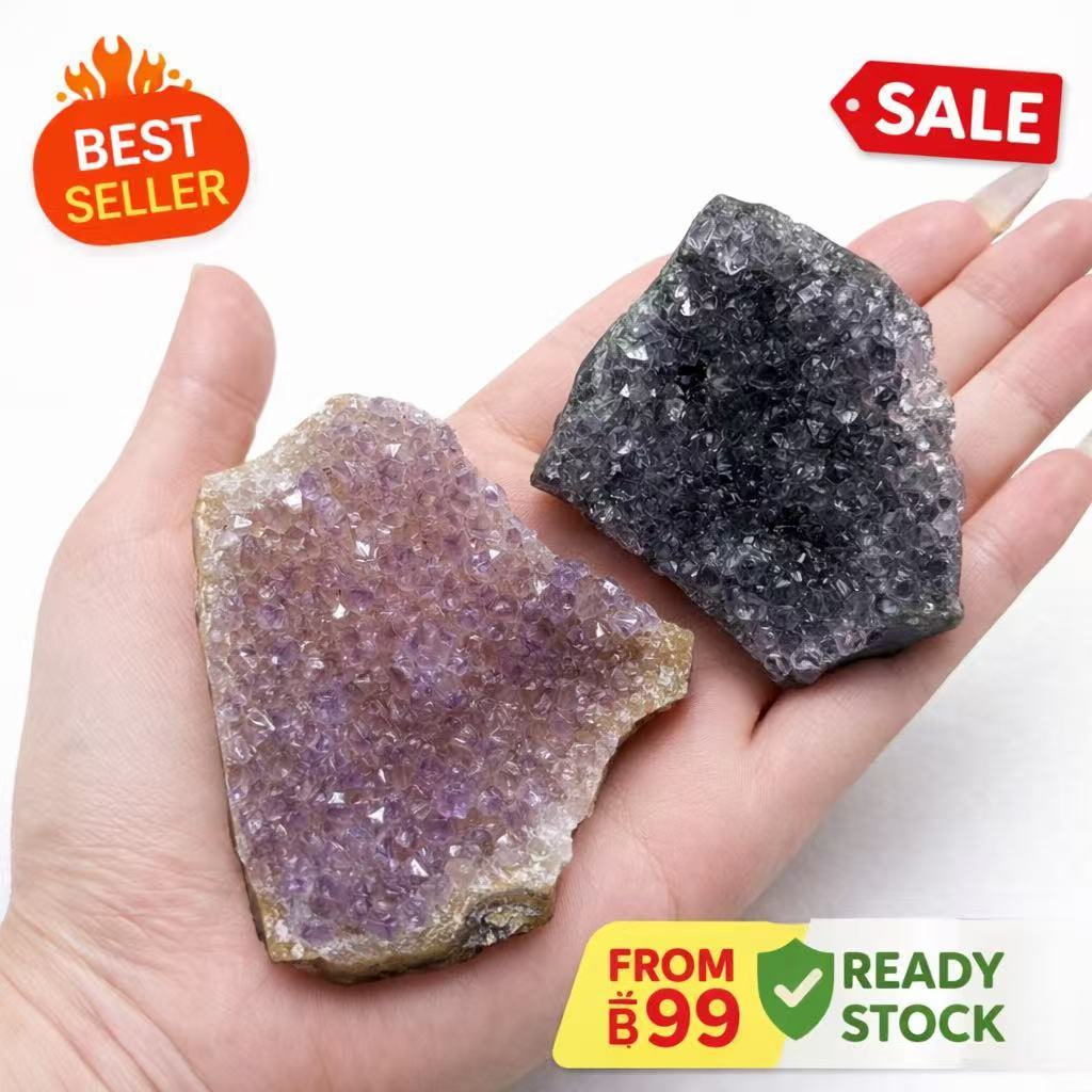 หินหมอuzy คริสตัลธรรมชาติ | ของขวัญตกแต่งคลัสเตอร์อเมทิสต์ดิบพร้อมสต็อก