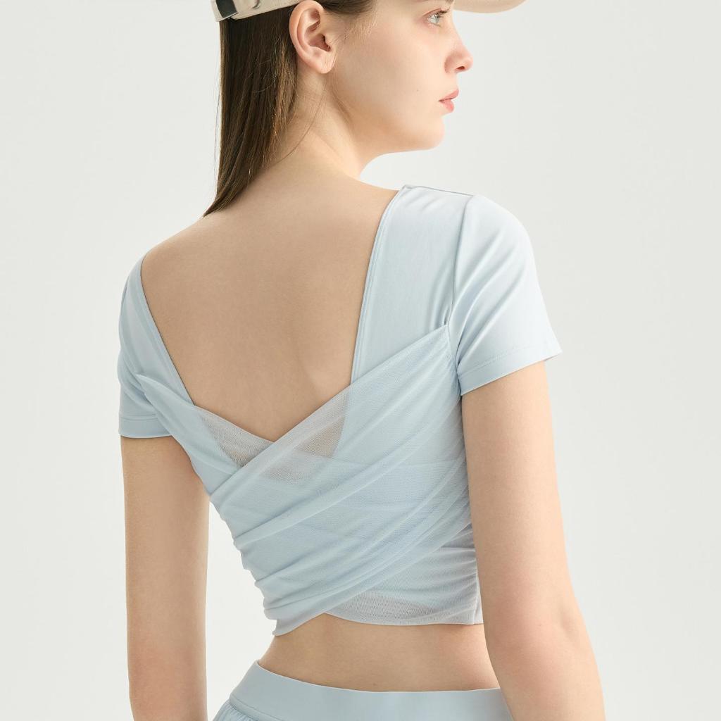 Women's Heart-shaped Neckline Ballet Style Yoga Top with Built-in Bra Padding
