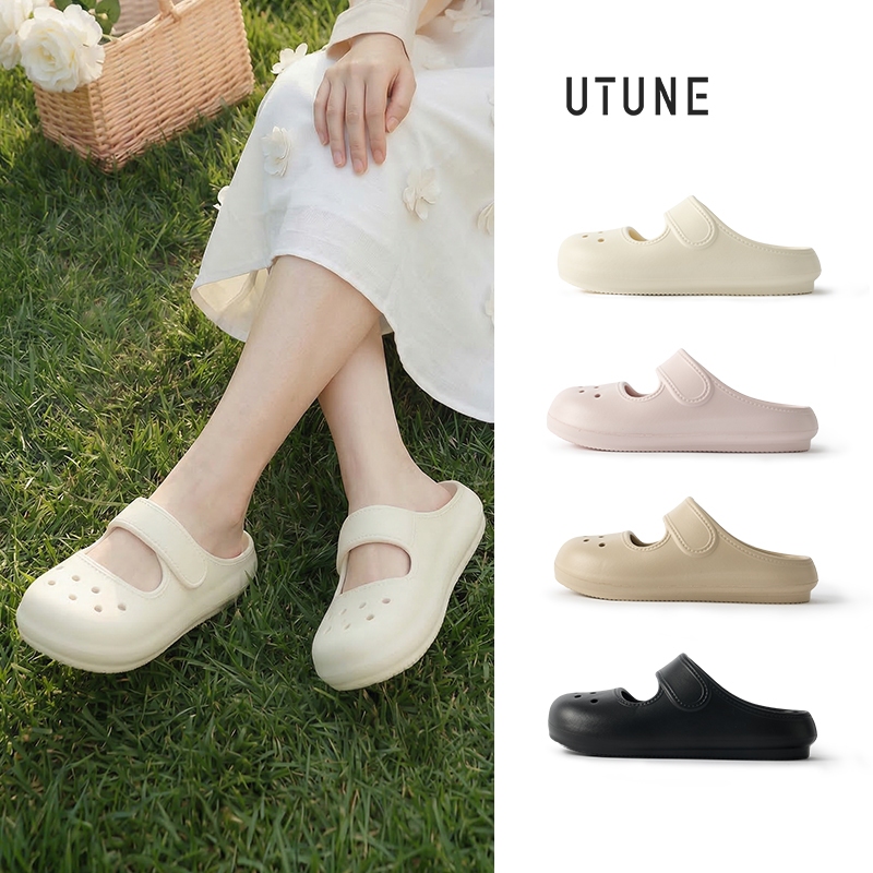 [New Arrival] UTUNE ผู้หญิง Mary Jane รองเท้าแตะครึ่งรองเท้าสบายๆลื่นน่ารักรองเท้าแตะผู้หญิงแบนมีรู