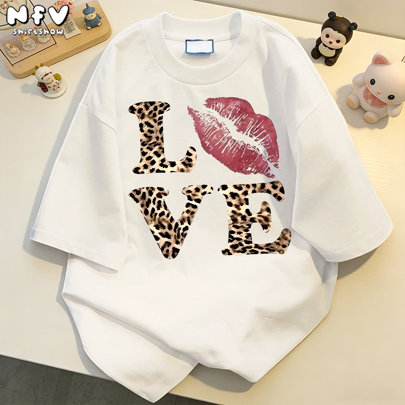(ส่งด่วนกทม) NFV เสื้อยืดวินเทจ ลายตัวอักษร LOVE 💕 ลายปากเสือ สไตล์อเมริกัน สตรีท ผ้าฝ้าย ทรง Oversize YG826