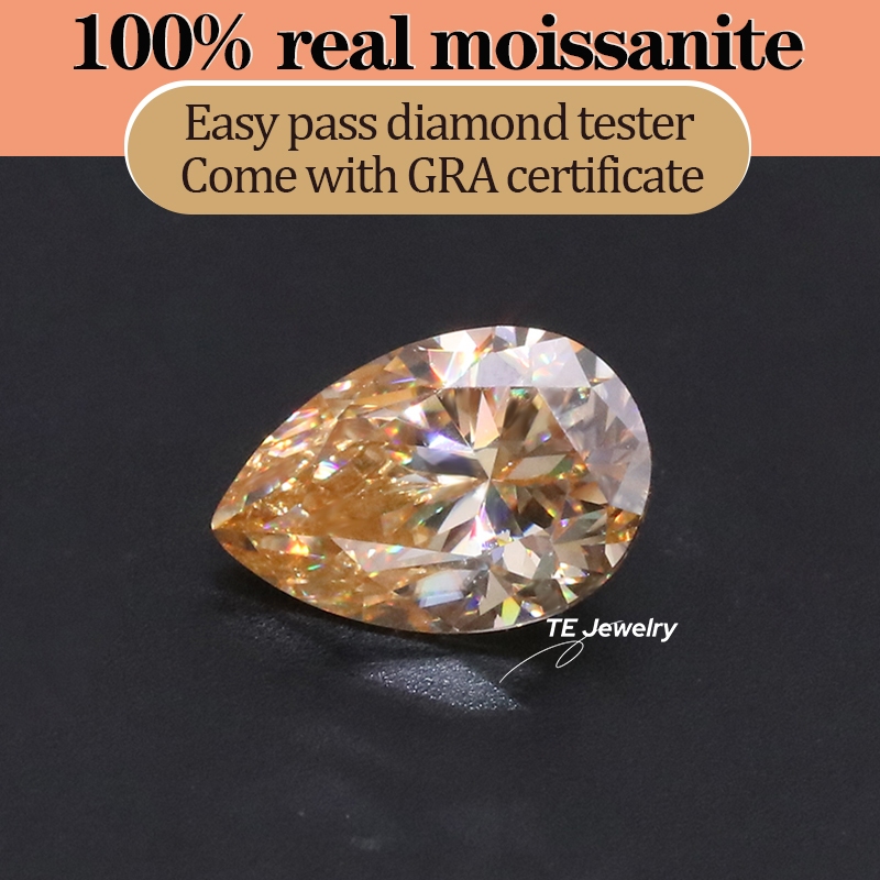 0.5กะรัต ถึง 3กะรัต มอยซาไนต์ ราคาต่อกะรัต สีแชมเปญลูกแพร์รูปร่าง มอยซาไนต์ หินหลวม