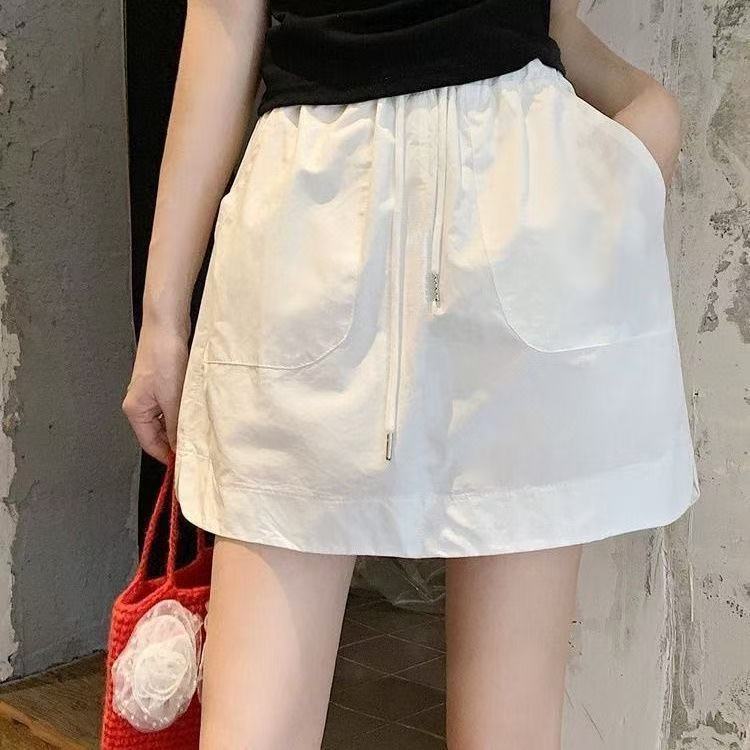 【จัดส่งจากประเทศไทย】Casual Overalls กระโปรงสั้นฤดูร้อน Elastic Drawstring เอวสูงSlimmer ดูปกเนื้อเข็มขัดกางเกงความปลอดภัย