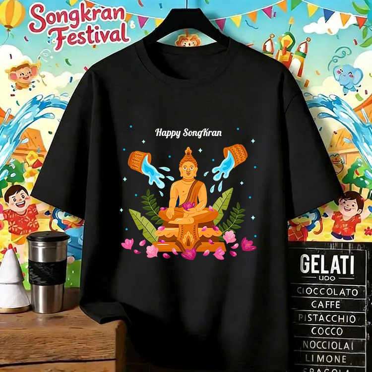 เสื้อยืดแขนสั้นผ้านุ่ม พิมพ์ลายพระพุทธรูป สไตล์สงกรานต์ จัดส่งภายใน 24 ชม. ราคา ถูกที่สุด ดีลบีเคเค แกลเลอรีภาพที่ 2