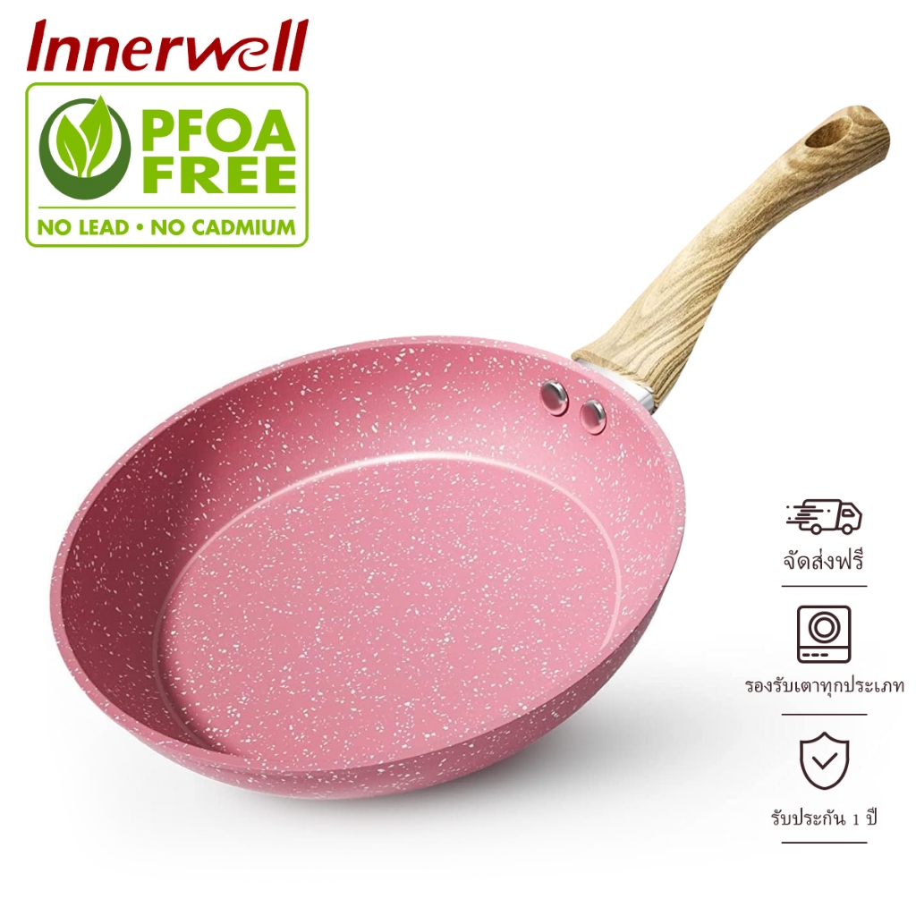 Innerwell หินไมฟาน กระทะทอด nonstick กระทะ สีชมพู/สีเขียว ทำความสะอาดง่าย สําหรับเตาแก๊สทุกรุ่น ขนาด20/24/26 ซม
