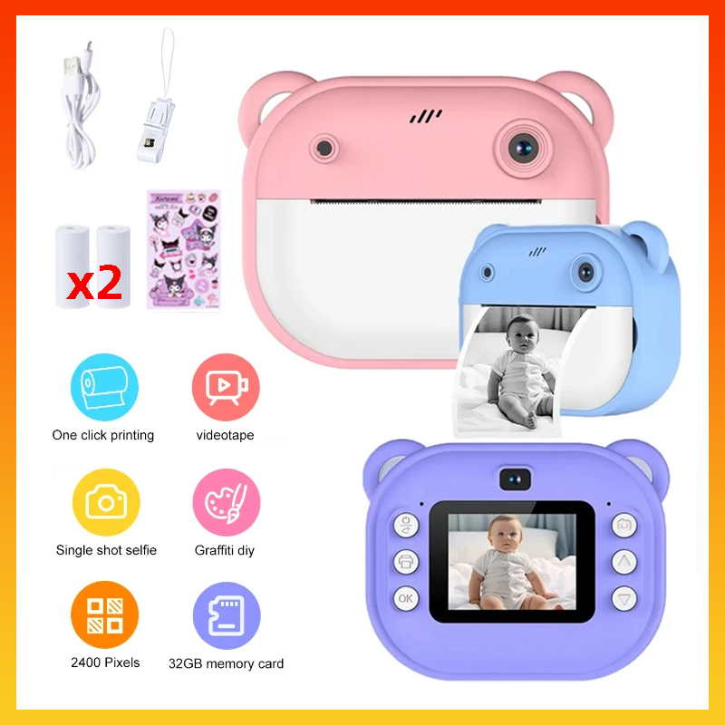 ของเล่นกล้องพิมพ์ทันทีสําหรับเด็ก | กล้องดิจิตอลขนาดเล็กพร้อมเครื่องพิมพ์ความร้อนของขวัญคริสต์มาส