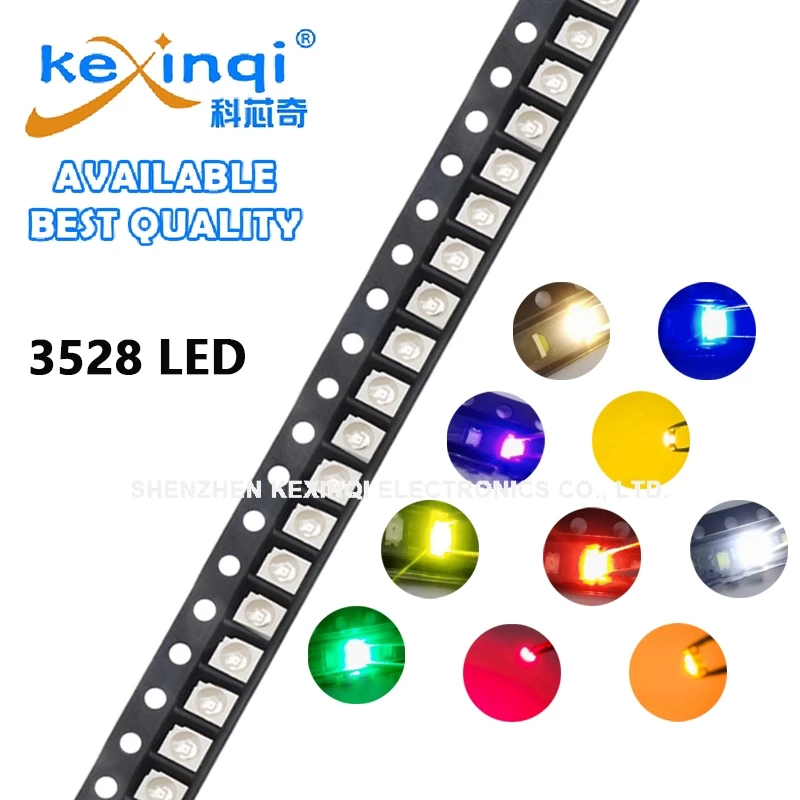 (100 ชิ้น) 3528 SMD LED สีแดงสีฟ้าเขียว Yellowish-สีเขียวเหลืองขาวส้ม Warm-White Ice-Blue ชมพูม่วง Cool-White Light Diode