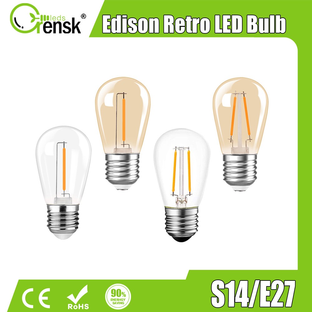 E27 พลาสติก S14 LED Filament หลอดไฟ 1W 2W กันน้ํา Shatterproof String Light เปลี่ยนหลอดไฟ Vintage Warm White กลางแจ้ง Night Light สําหรับ Party Garden Patio ตกแต่งบ้าน