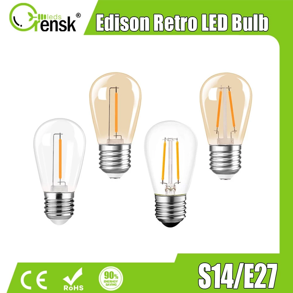 E27 พลาสติก S14 LED Filament หลอดไฟ 1W 2W กันน้ํา Shatterproof String Light เปลี่ยนหลอดไฟ Vintage Warm White กลางแจ้ง Night Light สําหรับ Party Garden Patio ตกแต่งบ้าน