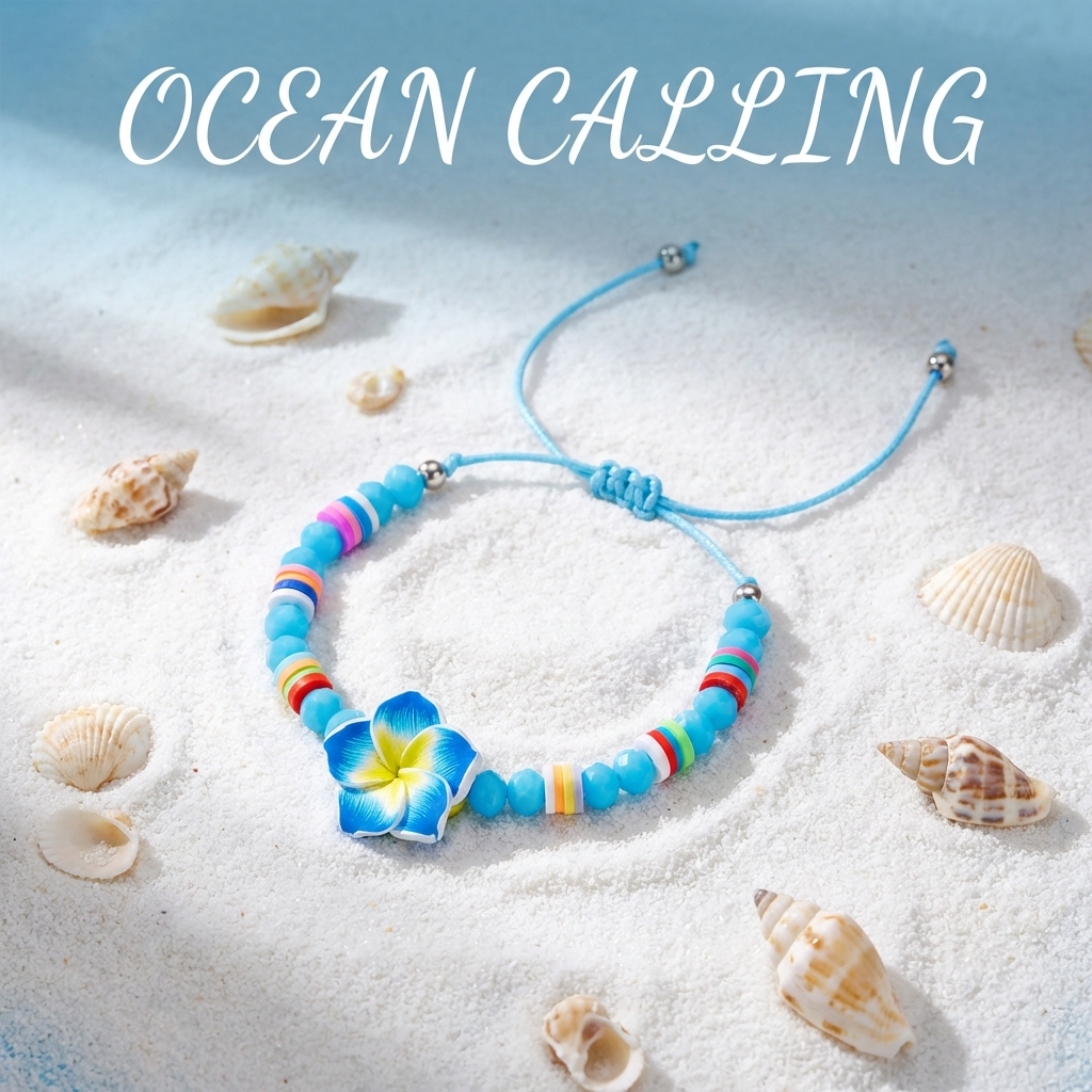 แฮนด์เมดที่มีสีสันโพลิเมอร์ดินดอกไม้เชลล์สร้อยข้อมือแฮนด์เมดถักสร้อยข้อมือสายปรับ โบโฮ ชายหาดเครื่องประดับของขวัญสําหรับผู้หญิงแฟชั่นอุปกรณ์ฤด
