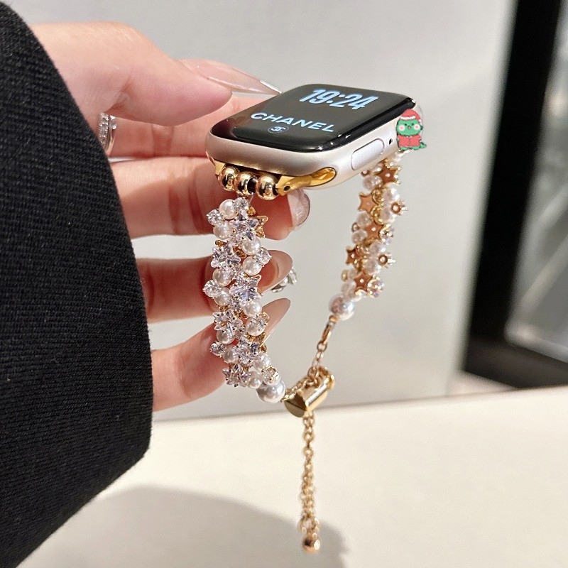 Star pearl Studdedสร้อยข้อมือเพชรสําหรับSmart Watch Ultra 2 3 S11 10 9 8 7 6 SE 5 4 3 2 1,LuxuryโลหะSmart Watch BandสําหรับIWatch 49/46/45/44/42 มม.41 มม.40 มม.38 มม.