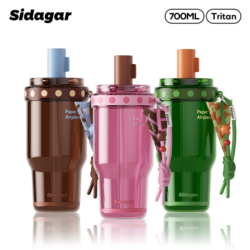 Sidagar แก้วน้ําพลาสติก แก้วเก็บความเย็น สองชั้น 700ML ขวดน้ำพลาสติก พร้อมหลอดถ้วยน้ําแบบพกพากลางแจ้ง