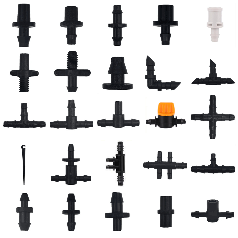 4/7 มม.ตัวเชื่อมต่อท่อข้อศอกตรง Tee 4-Way End Plug Joint เรือนกระจกหยดชลประทานรดน้ํามินิวาล์ว 1 ชิ้น