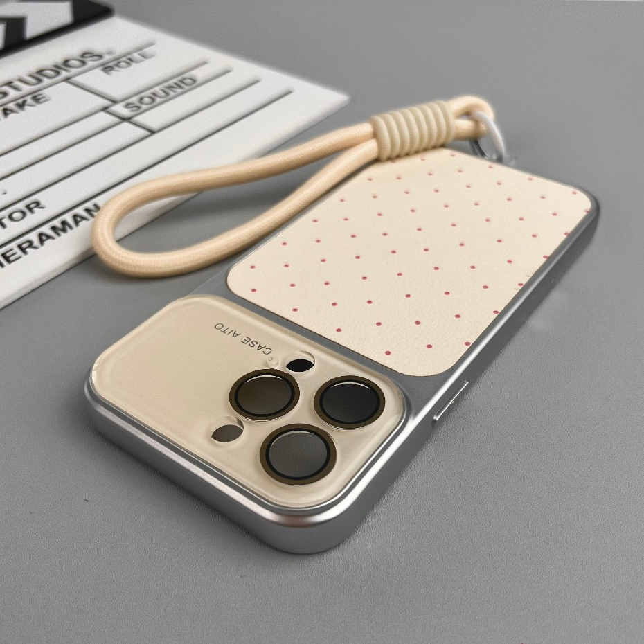 【Largewindow/Leather hard case/polka dot】เคส compatible for iPhone 13 14 15 16 17 pro max case