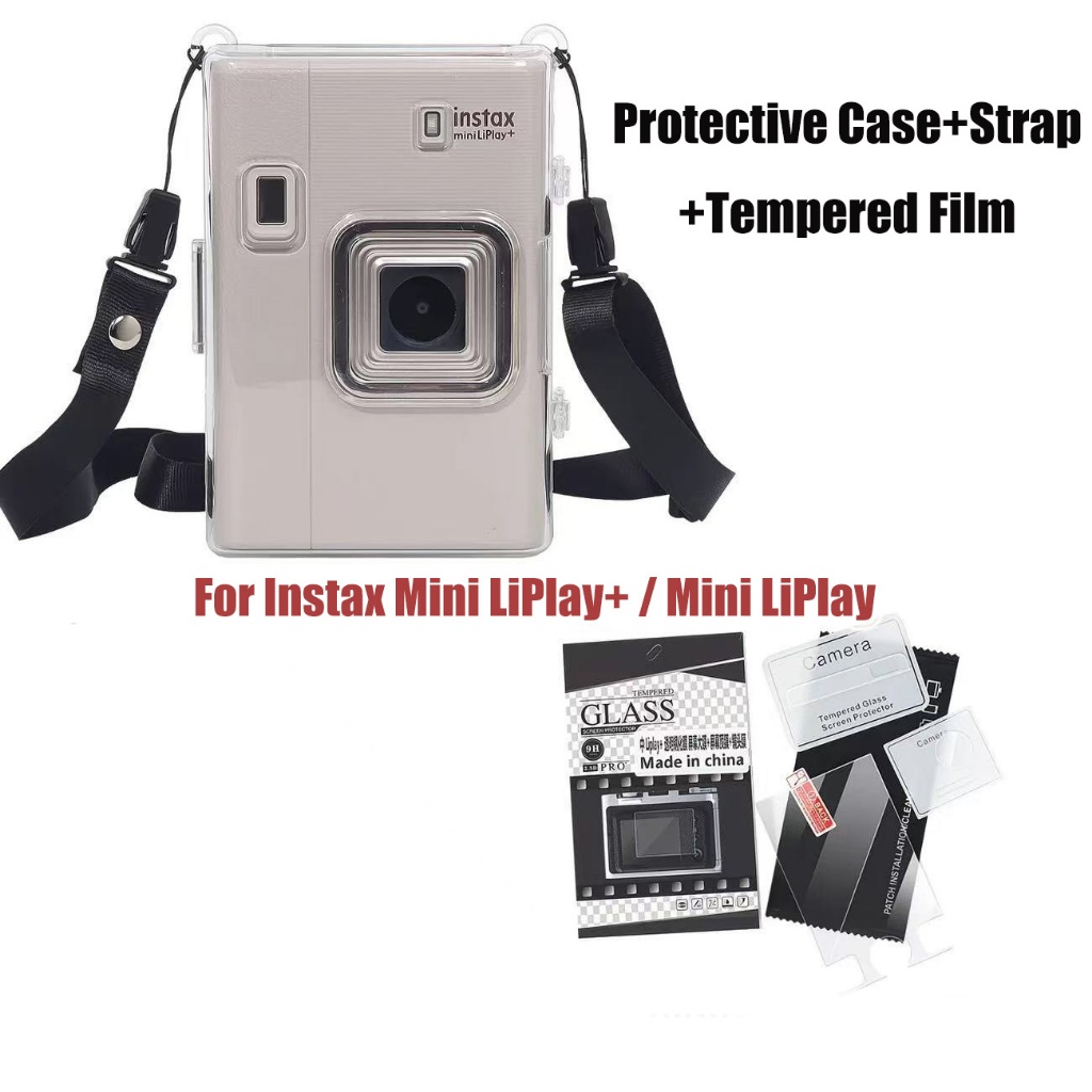 Fujifilm Instax Mini LiPlay+ / Mini LiPlay เคสใสพร้อมสายคล้องพร้อมตัวป้องกันหน้าจอกระจกนิรภัย