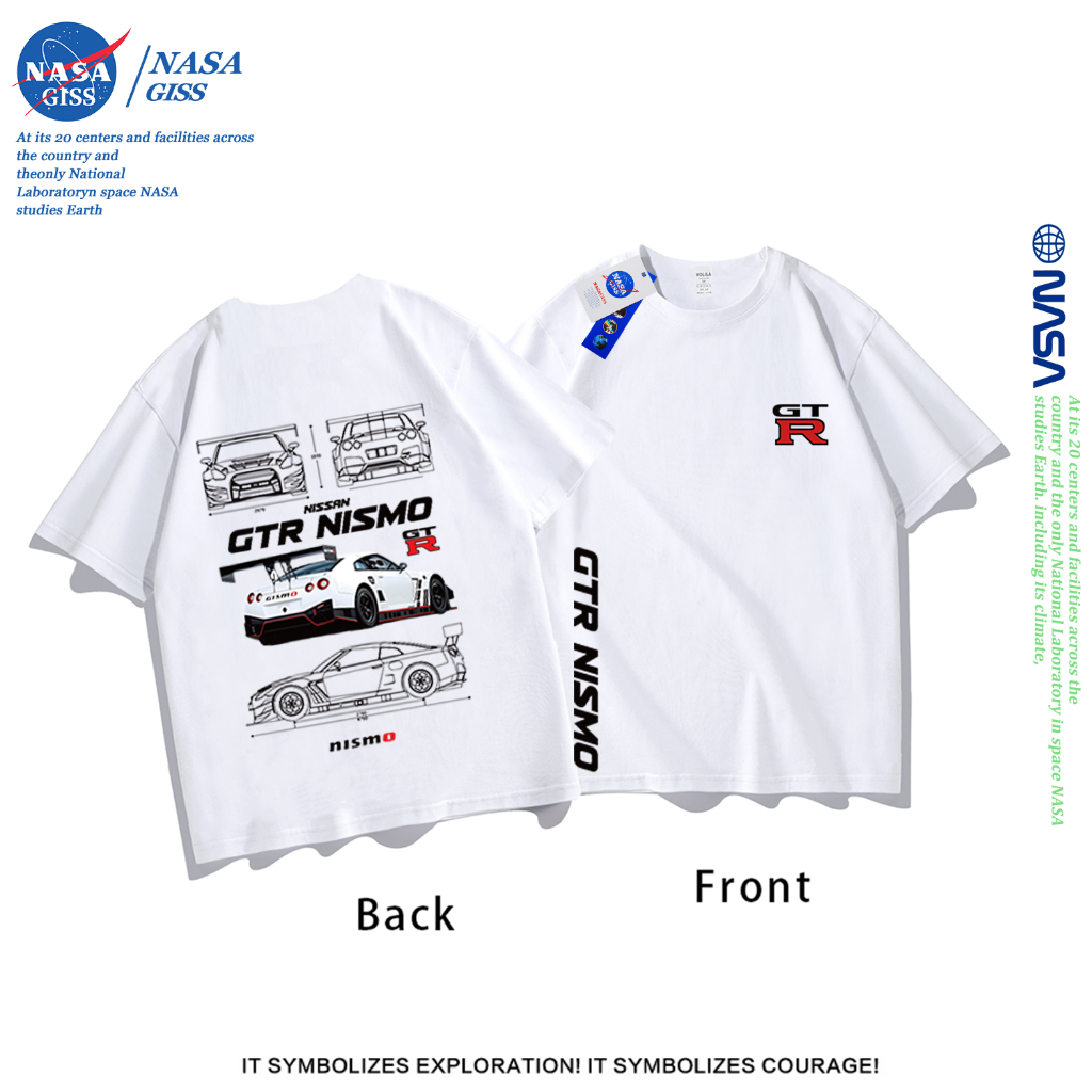 NASA เสื้อยืดชายหญิงแขนสั้น สไตล์ลำลอง summer GTR NISMO พิมพ์ลาย คอตตอน คอกลม หลวมและระบายอากาศ