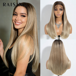 Raising วิกผมบ๊อบสังเคราะห์ ลูกไม้ด้านหน้า สีขาว 22 นิ้ว สํา…