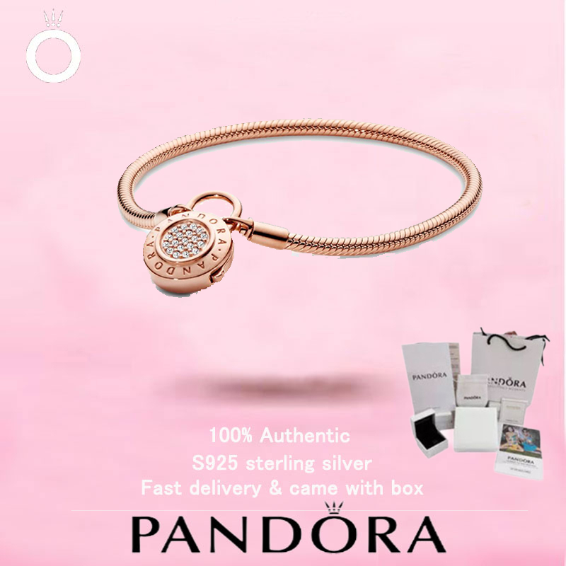 (117)New PANDORA Rose Gold Jewelry ของขวัญวันวาเลนไทน์ Top Choice Moments Locking Clasp สร้อยข้อมือรูปงู