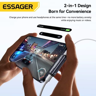 ESSAGER Type-C ชาร์จเสียง 2 ใน 1 อะแดปเตอร์ PD60W ชาร์จเร็วและฟังตัวแปลงหนึ่งต่อสอง