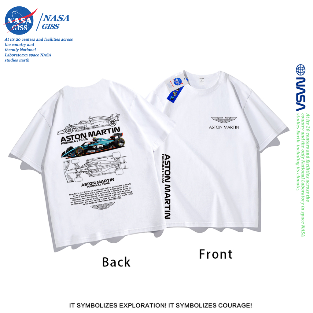 NASA เสื้อยืดชายหญิงแขนสั้น สตรีทฮิปฮอป summer ASTON MARTIN พิมพ์ลาย คอตตอน คอกลม หลวมและระบายอากาศ