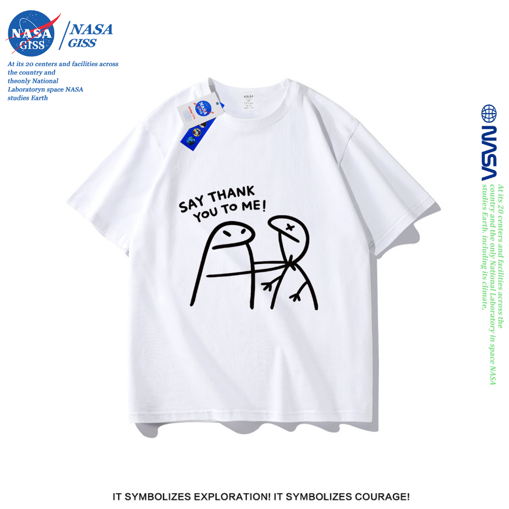 NASA เสื้อยืดชายหญิงแขนสั้น สไตล์ลำลอง summer say thank you to me พิมพ์ลาย คอตตอน คอกลม หลวมและระบายอากาศ