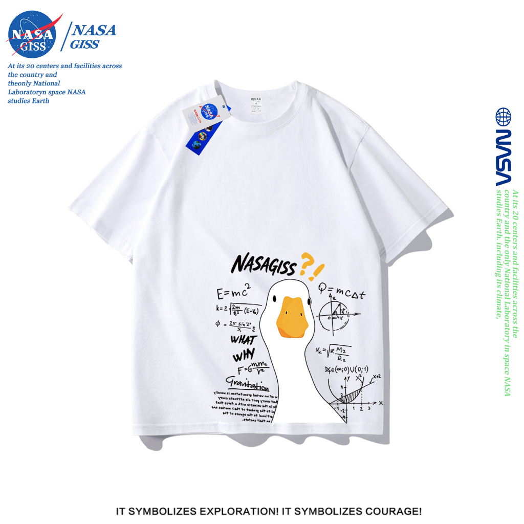 NASA เสื้อยืดชายหญิงแขนสั้น สไตล์ลำลอง summer ห่านคณิตศาสตร์ พิมพ์ลาย คอตตอน คอกลม หลวมและระบายอากาศ