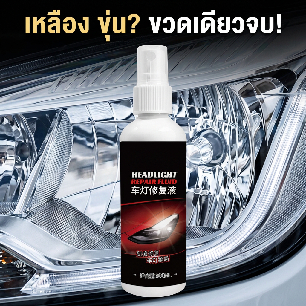 ไฟหน้ากลับมาใสในทันที น้ำยาขัดไฟหน้ารถ ขจัดคราบเหลือง ออกซิเดชั่น ไม่ต้องถอด 100ml