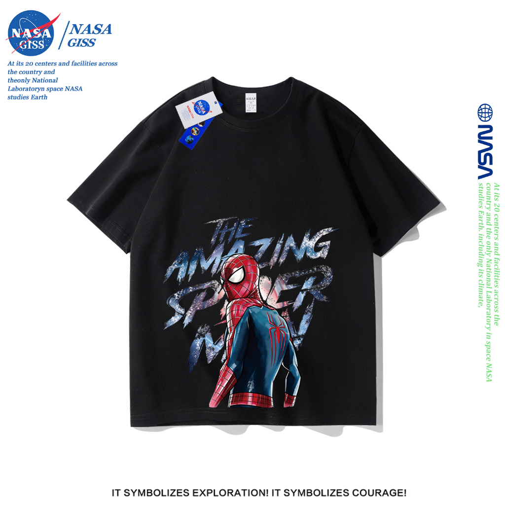 NASA เสื้อยืดชายหญิงแขนสั้น สตรีทฮิปฮอป summer มนุษย์แมงมุม พิมพ์ลาย คอตตอน คอกลม หลวมและระบายอากาศ