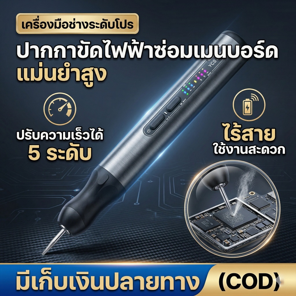 [พร้อมส่ง] YCS 2nd MAX ปากกาขัดไฟฟ้า เครื่องเจียรจิ๋ว ปรับได้ 5 ระดับ สำหรับซ่อมมือถือ ขัดชิป CPU เมนบอร์ด