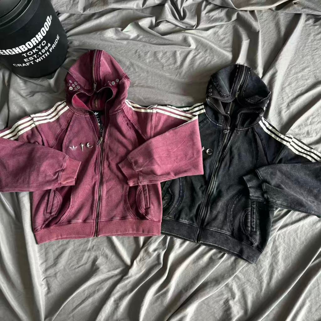 hoodie กรอบลายกรอบพร้อมซิป แบบถอดแขนได้ สไตล์ AD THUG CLUB