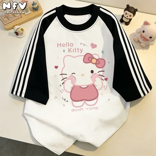 【จัดส่งจากกรุงเทพฯ】NFV🎀เสื้อยืดคอกลมแขนสั้น ลายแมวน่ารัก oversize ผ้าคอตตอน YG732