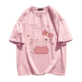【จัดส่งจากกรุงเทพฯ】NFV🎀เสื้อยืดคอกลมแขนสั้น ลายแมวน่ารัก oversize ผ้าคอตตอน YG732