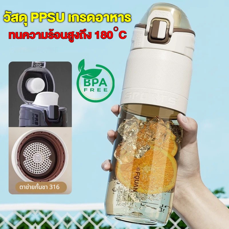 💧ขวดน้ำ PPSU เกรดอาหาร ทนความร้อนถึง 180°C ไม่มีสาร BPA มีขีดวัดปริมาณ มีหูหิ้วพกพา ทนต่อการหล่น เหมาะกีฬา ฟิตเนส นักเรียน