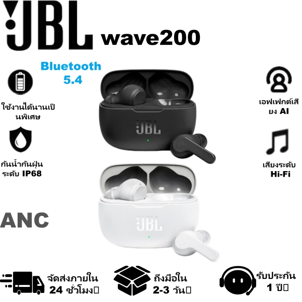 ทางเลือกที่ไม่มีที่สิ้นสุดที่แท้จริง | JBL Wave 200 TWS หูฟังบลูทูธไร้สาย True ไดร์เวอร์แบบไดนามิก 8 มม. เบสหนักแน่น อายุการใช้งานแบตเตอรี่รวม 20 ชั่วโมง รุ่น Semi-In-Ear Comfort Fit จัดส่งใน 2