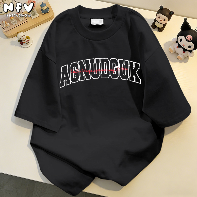 NFV เสื้อยืดแฟชั่น🎀ลายสกรีนตัวอักษร เรียบง่ายแมทช์ง่าย ขนาดใหญ่หลวม สาวอ้วน Cotton T-shirt YG3