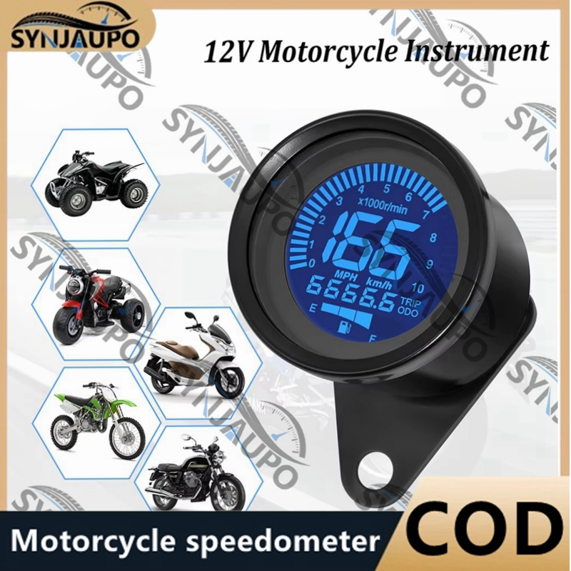 7 สี Backlight Universal 12V ดิจิตอลรถจักรยานยนต์ Speedometer Tachometer เครื่องวัดระยะทางความเร็ว KMH MPH เครื่องวัดระดับน้ํามัน Tacho RPM เมตร