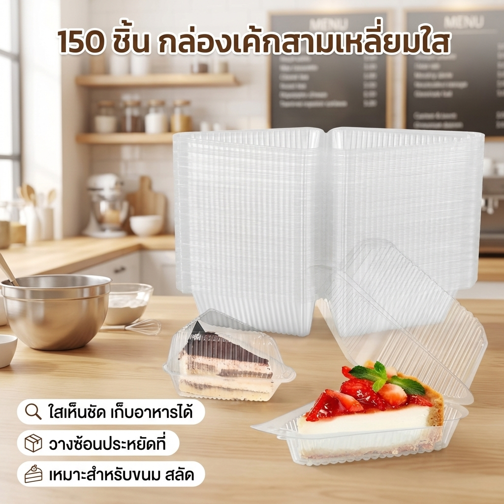150 ชิ้น เค้กชิ้นภาชนะใสสามเหลี่ยม กล่องขนม นํามาใช้ใหม่ กล่องบรรจุอาหาร สําหรับเค้กผลไม้
