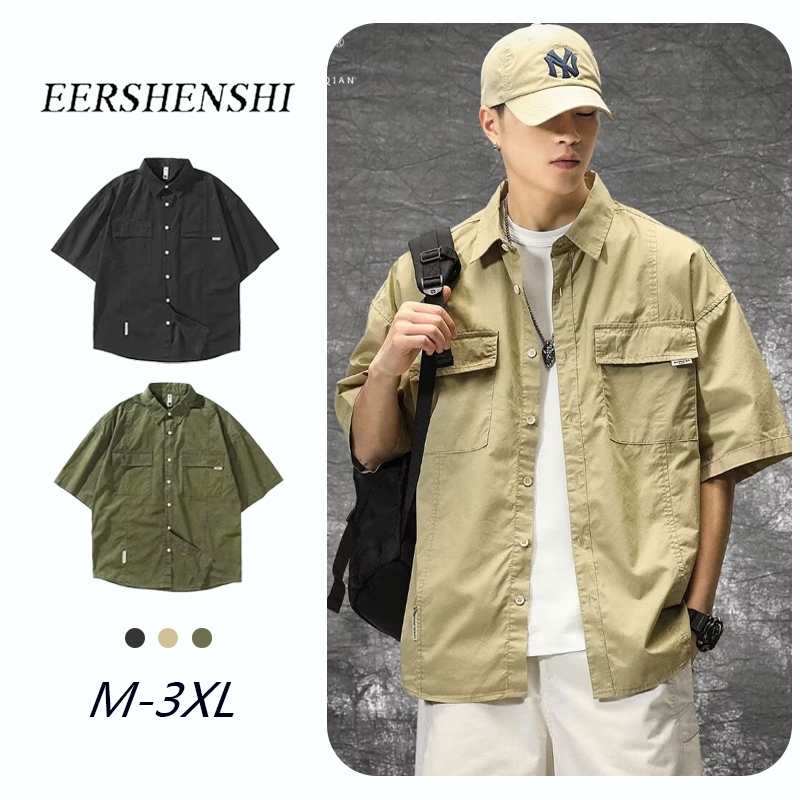 EERSHENSHI All-Matching สไตล์ญี่ปุ่นใหม่สไตล์ญี่ปุ่น Workwear เสื้อผู้ชายหลวมครึ่งแขนอินเทรนด์ศิลปะอารมณ์ Harajuku