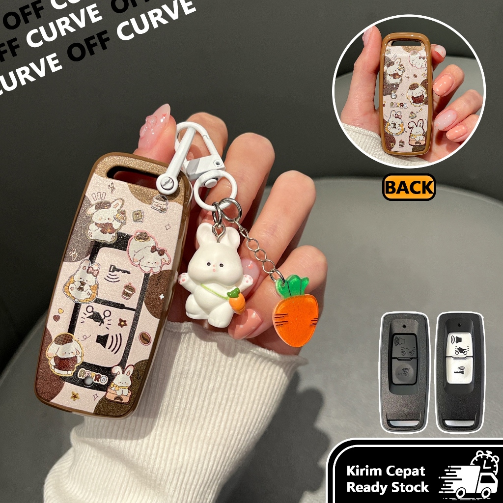 OFF CURVE ภาพวาดสีน้ํามันกระต่าย Honda pcx160/giorno/forza 350/คลิก 160 พวงกุญแจรถจักรยานยนต์ Honda เคสกุญแจรถมอเตอร์ ปลอกกุญแจ Diy เคสกุญแจ Kitty