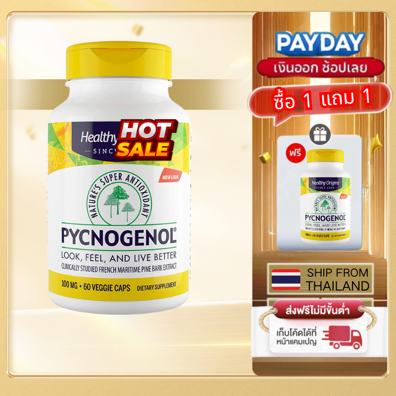 Healthy Origins Pycnogenol 100 mg (60 เม็ด) French Maritime Pine Bark Extract 100mg