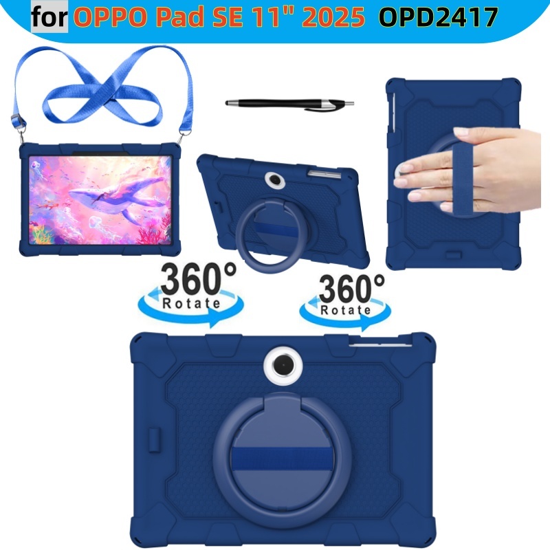 สําหรับ OPPO Pad SE 11 2025 OPD2417 ซิลิโคนนุ่มกรณีสายคล้องไหล่สําหรับ OPPO Pad SE 11 นิ้วเด็กซิลิโคนการ์ตูน 360 หมุนตารางกรณี
