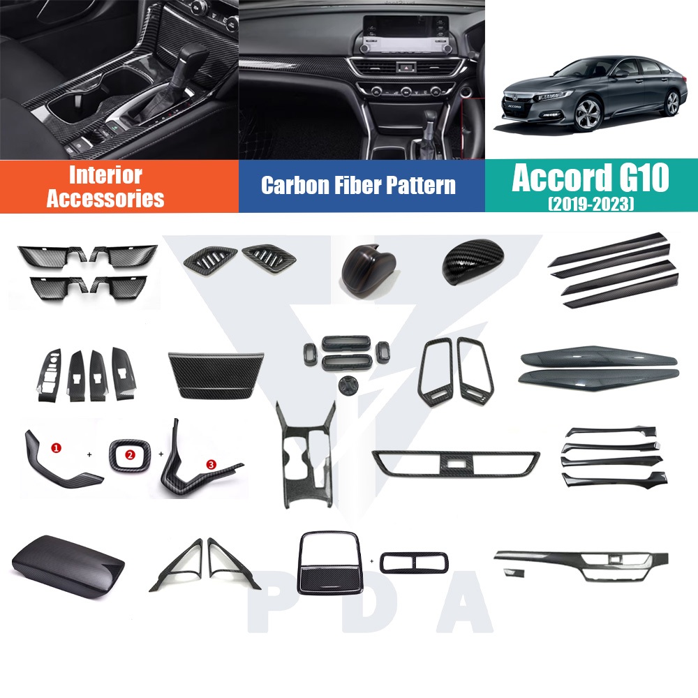 Honda Accord G10 (2019-2023)รูปแบบคาร์บอนไฟเบอร์/ลายไม้พวงมาลัยตัดช่องแอร์ตกแต่งอุปกรณ์ตกแต่งภายในรถยนต์