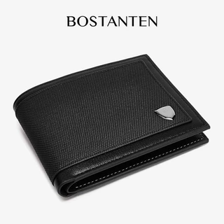 BOSTANTEN กระเป๋าสตางค์ใบสั้นหนัง PU แบบหยาบสำหรับผู้ชาย