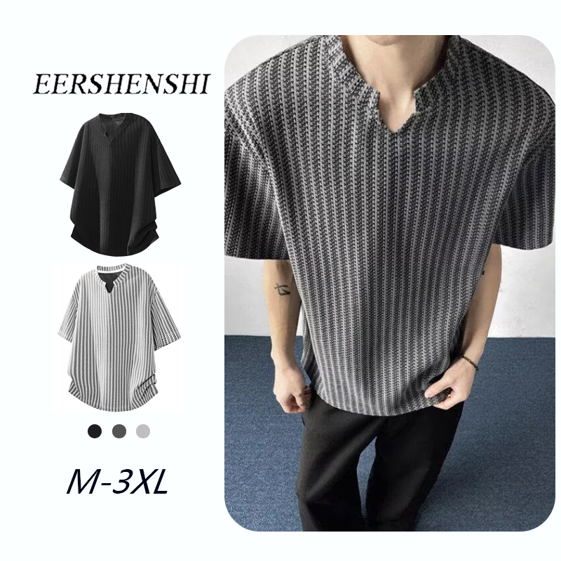เสื้อยืดคอวีลายก้างปลาสำหรับผู้ชาย | EERSHENSHI
