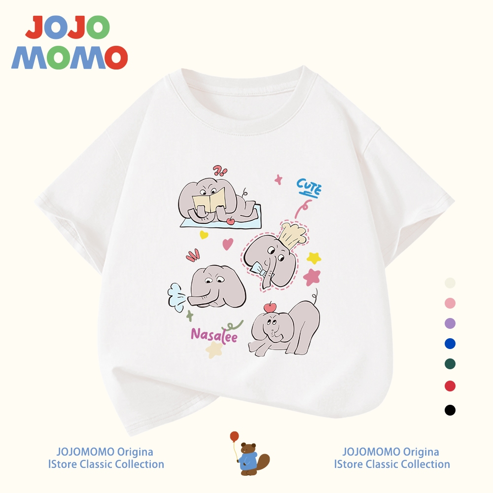 【ส่งในวันเดียวกัน】เสื้อยืดเด็ก สีขาว ผ้าฝ้ายระบายอากาศดี ลายช้างการ์ตูน 1-12 ปี สำหรับเด็กชาย-หญิง นุ่มสบาย