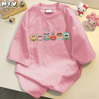 NFV แฟชั่นเกาหลี💖เสื้อยืดแขนสั้นคอกลม ลายการ์ตูนสปองจ์บ็อบ ส…