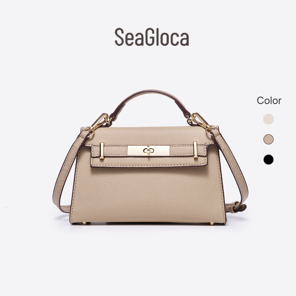 SeaGloca Leather Tote หรูหรา Saffiano Grain Bag พร้อมสายถอดได้หัวเข็มขัดสีทอง 52